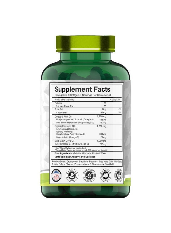 tnvitamins Triple Omega 3◆ 6◆ 9: 3600mg x 120 Softgels | Omega Essential Fatty Acids from Fish Oil (EPA & DHA), Flaxseed Oil (ALA & LA), & Olive Oil (OA) | Omega 3-6-9 Supplement for Women & Men | Non-GMO - Image 2