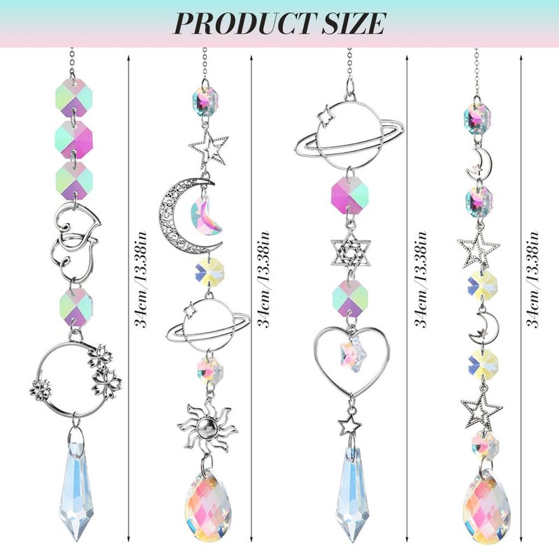 HASTHIP® 4Pcs Suncatcher Charm Room Decor, 34CM Sparkling Shining Crystal Sun Moon String Charm Hanging Ornament Wind Chime Suncatcher Charm for Door, Room, Gift - Image 3