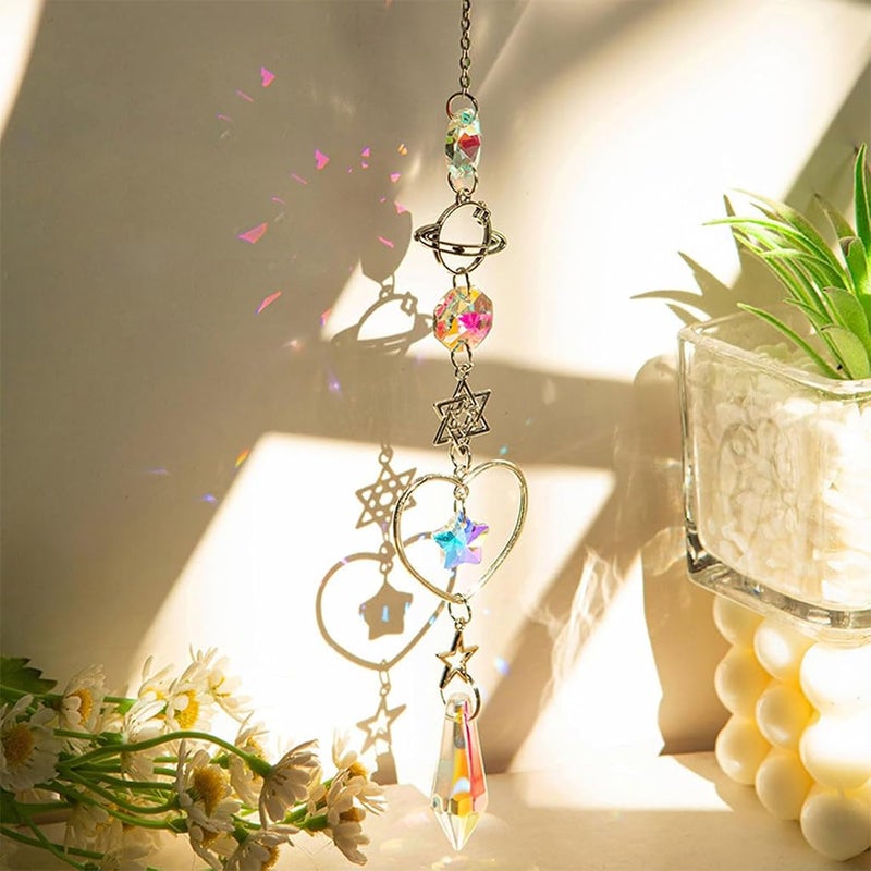 HASTHIP® 4Pcs Suncatcher Charm Room Decor, 34CM Sparkling Shining Crystal Sun Moon String Charm Hanging Ornament Wind Chime Suncatcher Charm for Door, Room, Gift - Image 4