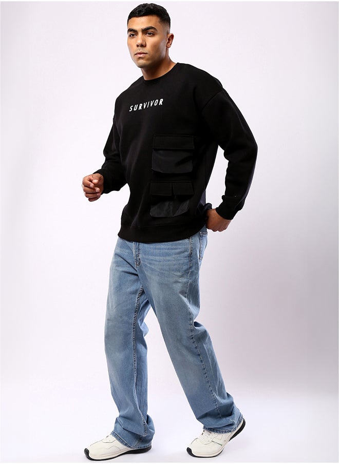 RAVIN - Round Neck Slip On Black Printed Sweatshirt - Image 1