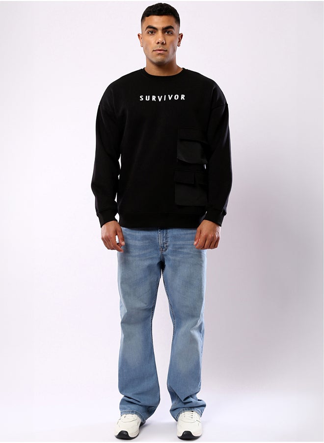 RAVIN - Round Neck Slip On Black Printed Sweatshirt - Image 1