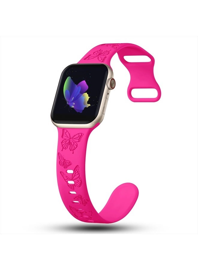 IKANFI Butterfly Engraved Bands Compatible with Apple Watch Band 45mm 44mm 42mm Women, Silicone Butterfly Sport Embossed Strap for iWatch Bands Series SE 8 7 6 5 4 3 2 1-Butterfly-HP42 - Image 2