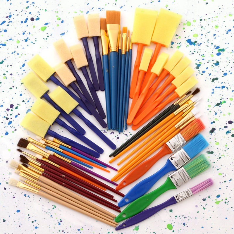 Paintbrush Kit 50PCS Multicolor: Premium Nylon Bristle Horse Hair Sponge Brushes - Versatile For Watercolor Oil Acrylic Face Nail Craft Painting For Kids & Art Enthusiasts - Image 5