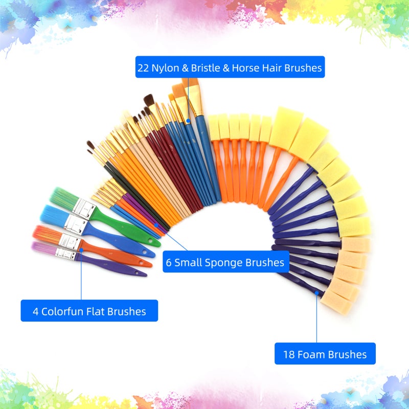 Paintbrush Kit 50PCS Multicolor: Premium Nylon Bristle Horse Hair Sponge Brushes - Versatile For Watercolor Oil Acrylic Face Nail Craft Painting For Kids & Art Enthusiasts - Image 3