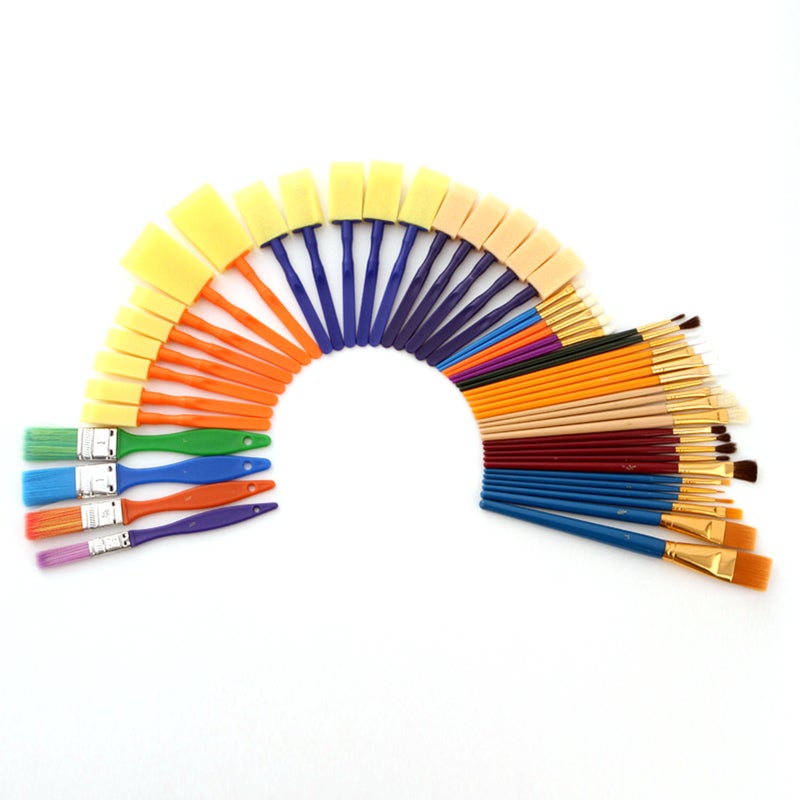 Paintbrush Kit 50PCS Multicolor: Premium Nylon Bristle Horse Hair Sponge Brushes - Versatile For Watercolor Oil Acrylic Face Nail Craft Painting For Kids & Art Enthusiasts - Image 1
