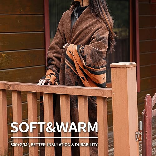 ACUSHLA Merino Wool Blanket - Soft Warm Thick Washable Large Bed Couch Camping Outdoor Travel Throw Blanket All Seasons, Flame Brown 79X63 - Image 2