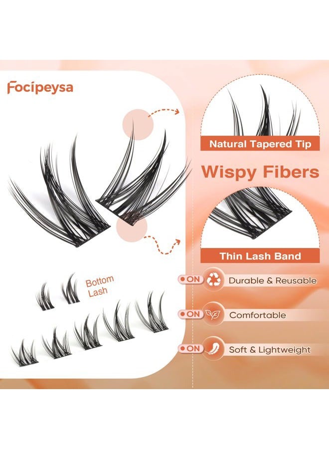 Focipeysa Natural Eyelash Clusters Spiky Lash Clusters 120 PCS Lashes Extensions with Bottom Lashes 8-16mm CD Curly Individual Lash Clusters Wispy DIY Lash Extension at Home - Image 4
