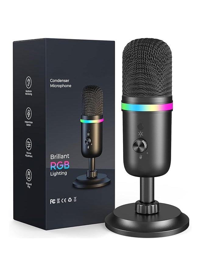 LINJIE - Gaming Microphone Condenser Usb Microphone For Pc Mac Ps4 Ps5 Phone Cardioid Mic With Brilliant Rgb Lighting Headphone Output Volume Control Mute Button For Streaming Podcast - Image 1