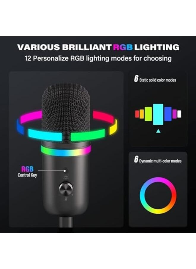 LINJIE - Gaming Microphone Condenser Usb Microphone For Pc Mac Ps4 Ps5 Phone Cardioid Mic With Brilliant Rgb Lighting Headphone Output Volume Control Mute Button For Streaming Podcast - Image 1