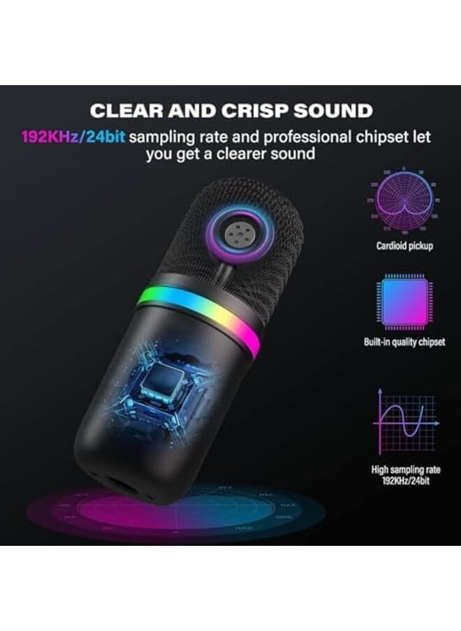 LINJIE - Gaming Microphone Condenser Usb Microphone For Pc Mac Ps4 Ps5 Phone Cardioid Mic With Brilliant Rgb Lighting Headphone Output Volume Control Mute Button For Streaming Podcast - Image 1