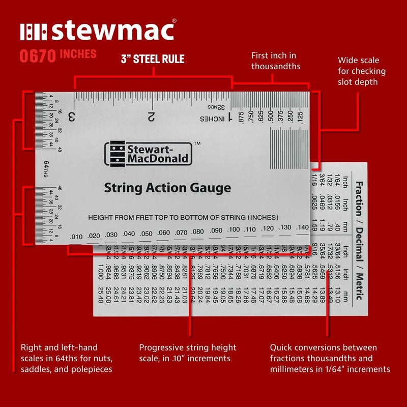 StewMac Store Precision Fret Guitar Tool Trio, Imperial – String Action Gauge, Fret Rocker, Fret Kisser for Guitar Setup & Repair - Image 3