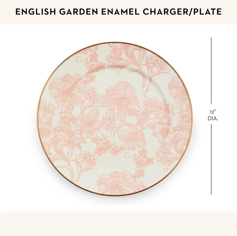 mackenzie childs MACKENZIECHILDS Enamel Charger Plate Decorative Plate for Home Decor 12 Inches Rosy English Garden - Image 4