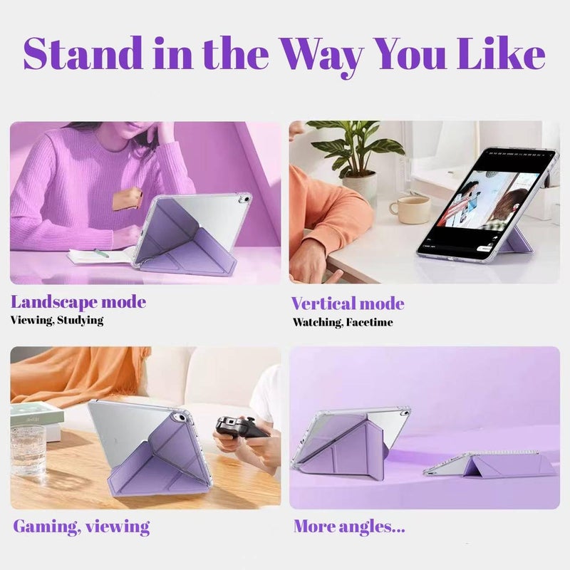 Vurtboly Case Compatible with iPad (A16) 11th Generation 11“2025/ 10th Generation 10.9" 2022 with Pencil Holder, 6-in-1 Y-Shaped Trifold Stand, Slim Acrylic Hard Shell Back Protective Cover (Purple) - Image 3