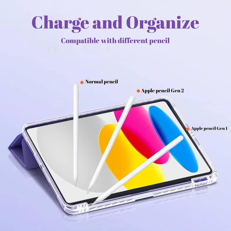 Vurtboly Case Compatible with iPad (A16) 11th Generation 11“2025/ 10th Generation 10.9" 2022 with Pencil Holder, 6-in-1 Y-Shaped Trifold Stand, Slim Acrylic Hard Shell Back Protective Cover (Purple) - Image 4