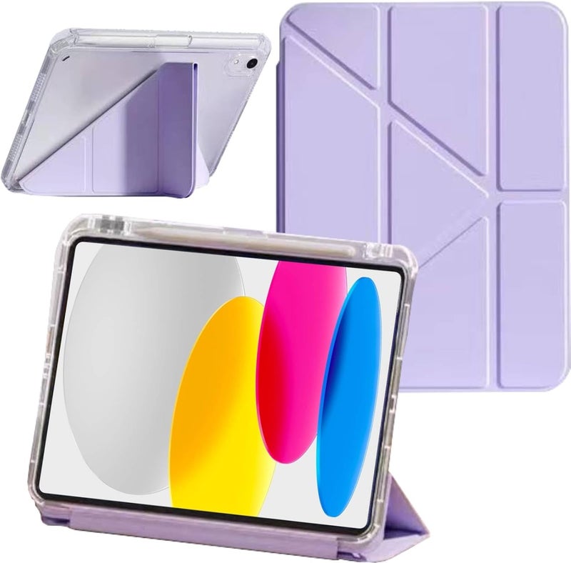Vurtboly Case Compatible with iPad (A16) 11th Generation 11“2025/ 10th Generation 10.9" 2022 with Pencil Holder, 6-in-1 Y-Shaped Trifold Stand, Slim Acrylic Hard Shell Back Protective Cover (Purple) - Image 1