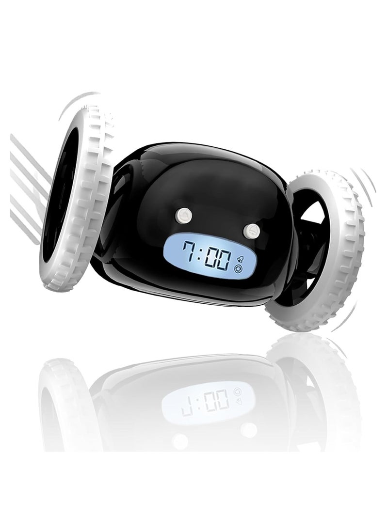 GUDOO Digital Alarm Clock Loud Alarm Clock with Wheels for Heavy Sleepers Adults Kids Teens Bedroom Run Away Annoying Jump Roll Digital- Funny Gift Black  - Image 1