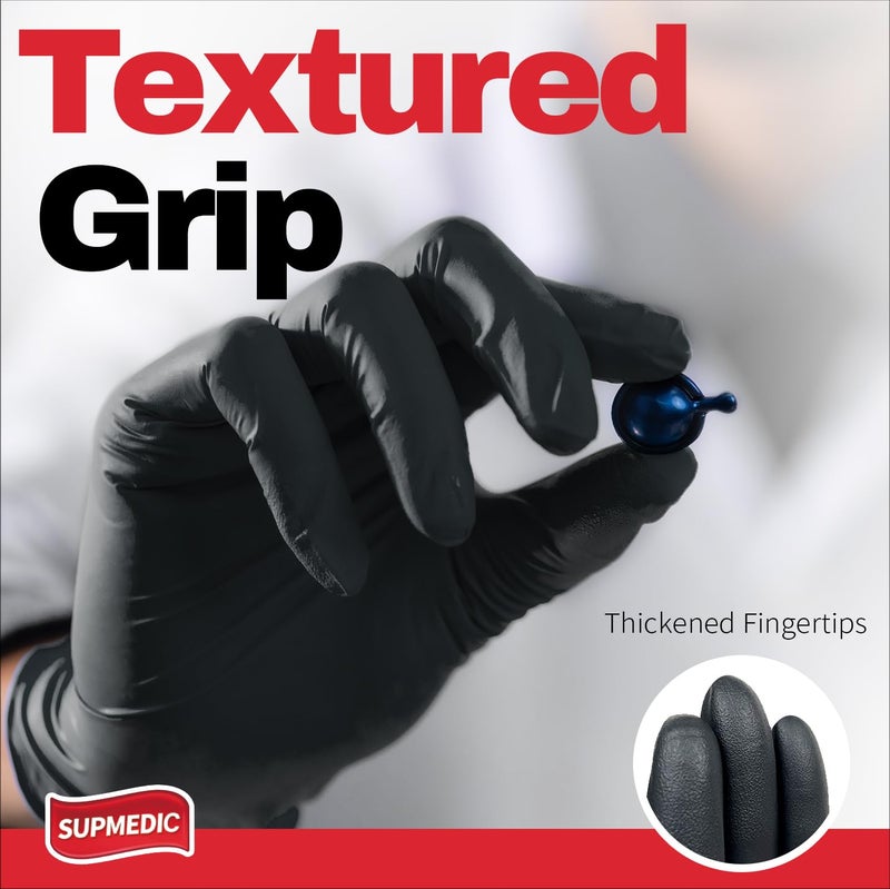 Supmedic Black Nitrile Exam Gloves, 5 Mil Chemical Resistant Powder-Free Food Safe Disposable Medical Glove 100Pcs (Medium) - Image 3