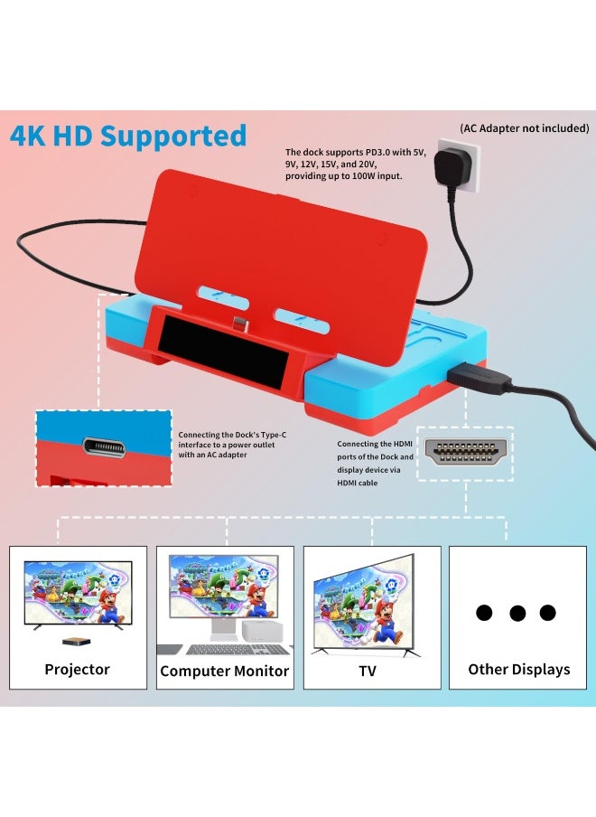 Switch TV Docking Station with Joycon Charger and 4K HDMI, Charging Stand for Switch Controllers with 6 Game Slots