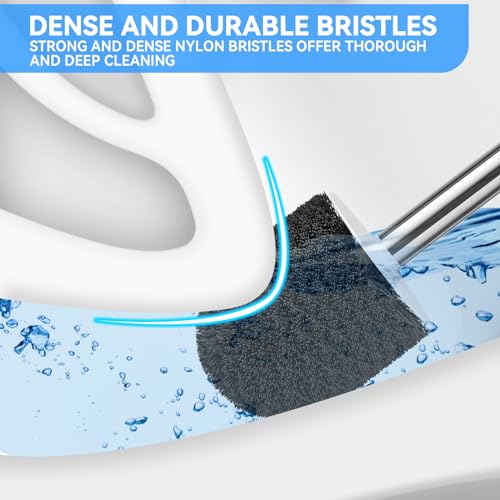 LOVLOY Toilet Brush, Toilet Brush and Holder with 304 Stainless Steel Handle, Space Saving Toilet Bowl Brush for Storage, Durable Bristles Toilet Scrubber for Bathroom Cleaning (3, White) - Image 2