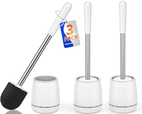 LOVLOY Toilet Brush, Toilet Brush and Holder with 304 Stainless Steel Handle, Space Saving Toilet Bowl Brush for Storage, Durable Bristles Toilet Scrubber for Bathroom Cleaning (3, White) - Image 1