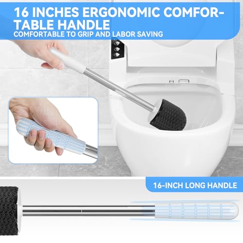 LOVLOY Toilet Brush, Toilet Brush and Holder with 304 Stainless Steel Handle, Space Saving Toilet Bowl Brush for Storage, Durable Bristles Toilet Scrubber for Bathroom Cleaning (3, White) - Image 4