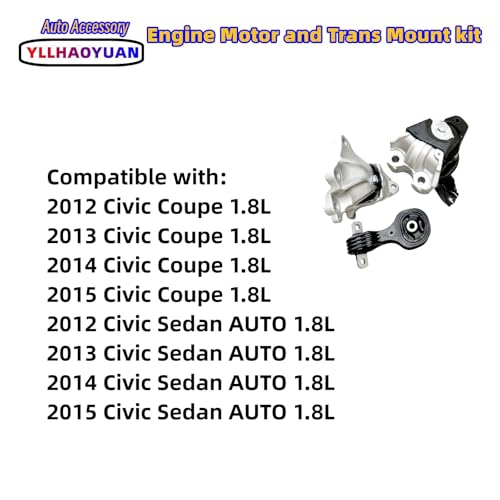 Yllhaoyuan Engine Motor & Transmission Mount 3Pcs Compatible with 2012-2015 Civic Coupe/ Sedan AUTO 1.8L Replacement A65048 A65021 A65087 - Image 2