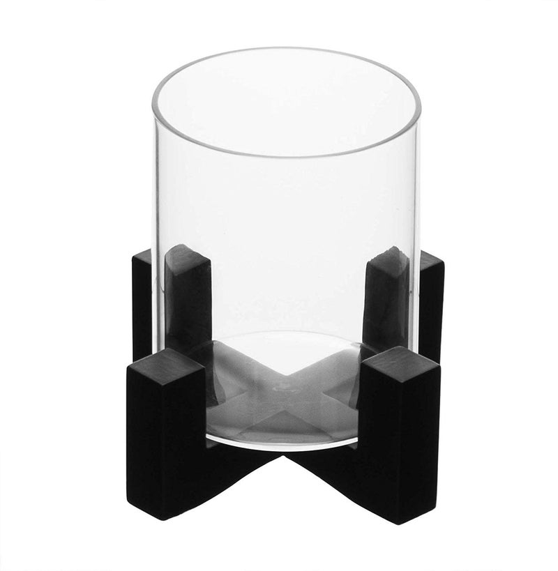 LABZIOHome Decor – Elegant Candle Stand & Flower Vase with Wooden Base & Borosilicate 3.3mm Glass Cylinder (Black, Small) – Diwali & Christmas Gift, Diya Holder & Decorative Showpiece - Image 1
