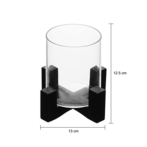 LABZIOHome Decor – Elegant Candle Stand & Flower Vase with Wooden Base & Borosilicate 3.3mm Glass Cylinder (Black, Small) – Diwali & Christmas Gift, Diya Holder & Decorative Showpiece - Image 2