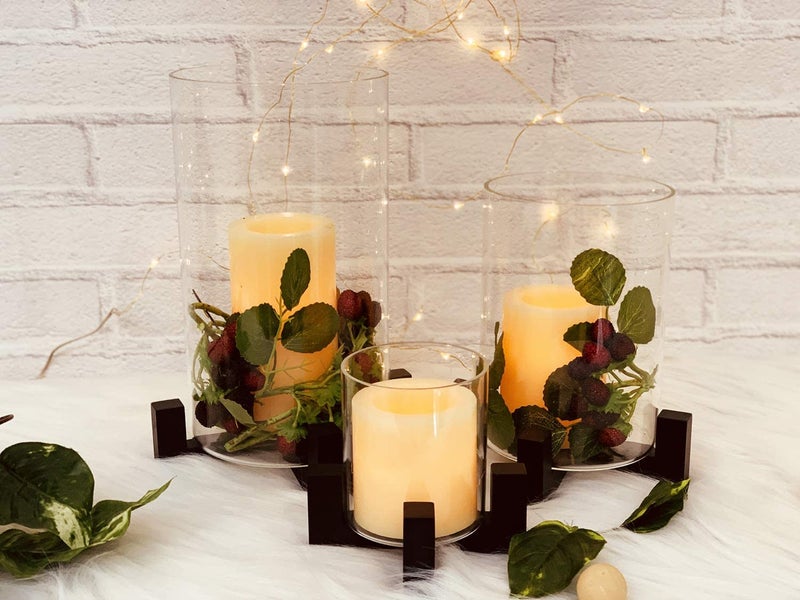 LABZIOHome Decor – Elegant Candle Stand & Flower Vase with Wooden Base & Borosilicate 3.3mm Glass Cylinder (Black, Small) – Diwali & Christmas Gift, Diya Holder & Decorative Showpiece - Image 5