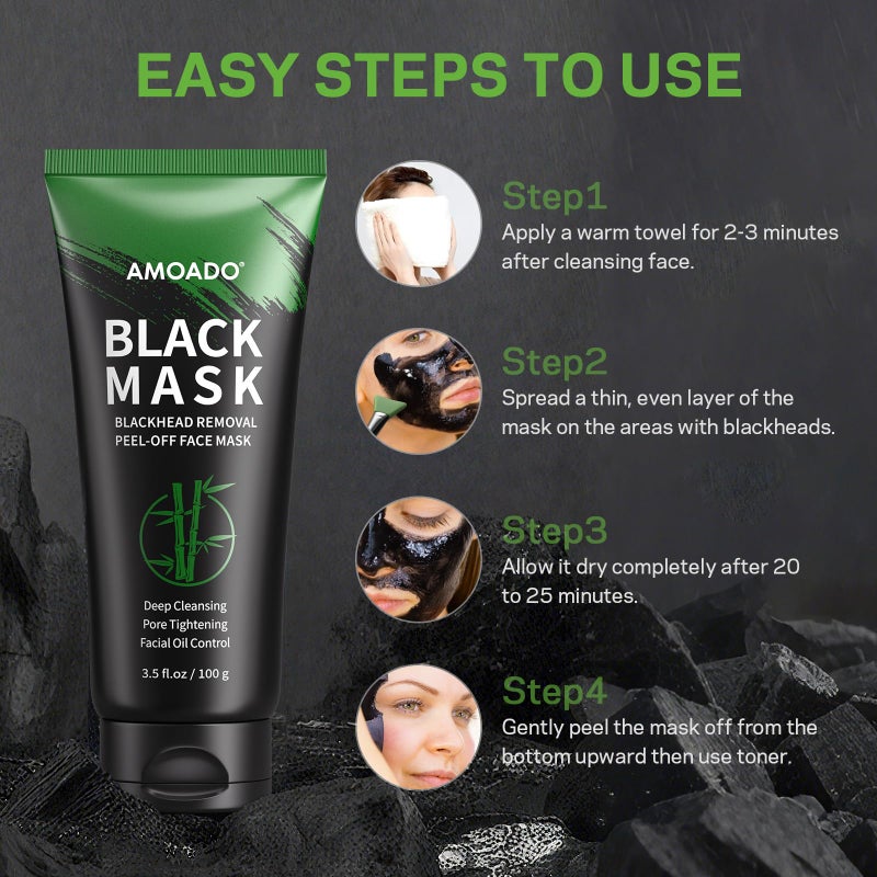 AMOADO Blackhead Remover Mask, Charcoal Peel Off Face Mask Kit, (100g) Deep Pore Cleans,Oil Control, Blackheads Peel Off Black Mask for Men & Women â€“ Includes Brush,Extractor Tool - Image 5