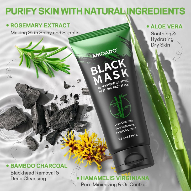 AMOADO Blackhead Remover Mask, Charcoal Peel Off Face Mask Kit, (100g) Deep Pore Cleans,Oil Control, Blackheads Peel Off Black Mask for Men & Women â€“ Includes Brush,Extractor Tool - Image 3