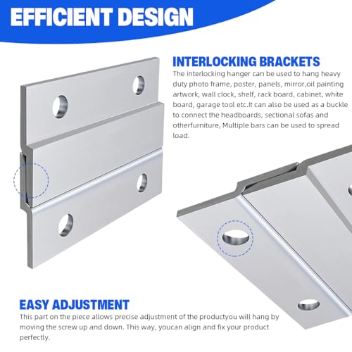 Serplex® Cleat Hanger Kit 2 inch 2 Pairs 30lb Z Hanging Heavy Picture Mirror Frame Wall Mounting Bracket Aluminum Hardware Duty Hooks Drywall Clips Large Canvas Painting Headboard Whiteboard, Metallic - Image 3