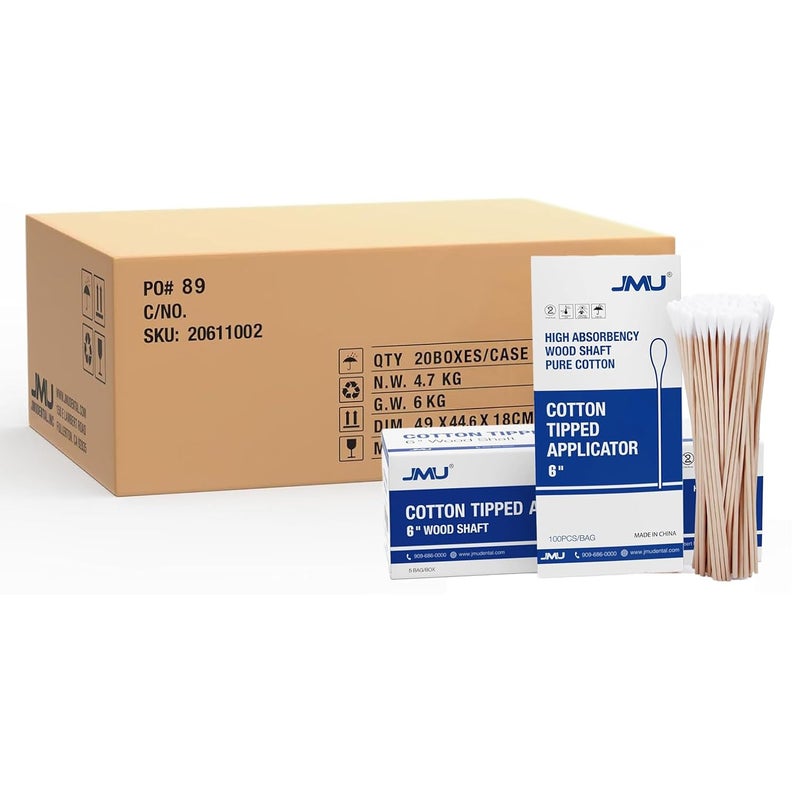 JMU 6 Inch Medical Cotton Tipped Applicators, 10000 Non-sterile Natural Cotton Swabs(20 Box) - Image 1