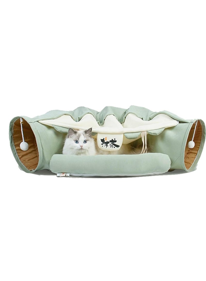 A.M Cat Tunnel Bed,Removable and Washable Cat Toys Tunnel, Premium Multifunction 2-in-1 Pet Tunnel Tube 4 Colors (Green, Matcha) - Image 1