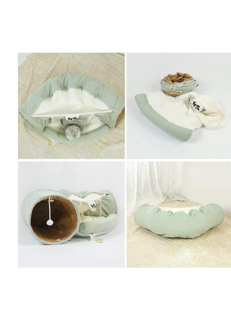 A.M Cat Tunnel Bed,Removable and Washable Cat Toys Tunnel, Premium Multifunction 2-in-1 Pet Tunnel Tube 4 Colors (Green, Matcha) - Image 2