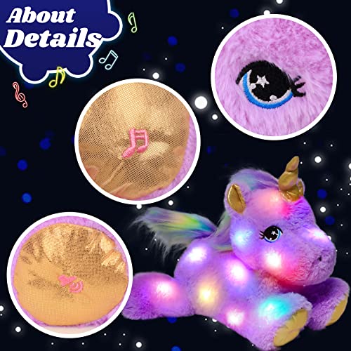 Cuteoy Glowing LED Lightup Purple Unicorn Nightlight Toys Musical Plush Stuffed Animal Singing Lullabies Birthday Christmas Plushies Gifts for Kids Boys Girls13 - Image 5
