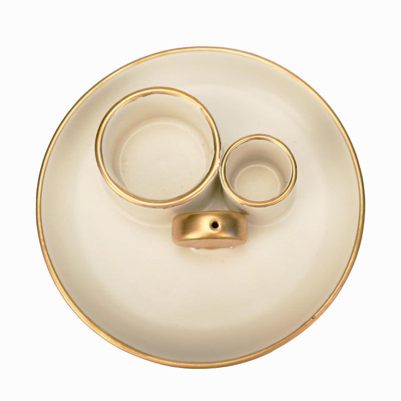Fancy Lemon 4 in 1 Incense Holder, Ceramic Incense Stick and Palo Santo Holder,Sage Holder for Burning- 4.25" Ceramic Ash Catcher Tray for Meditation and Yoga Room (White Golden) - Image 3