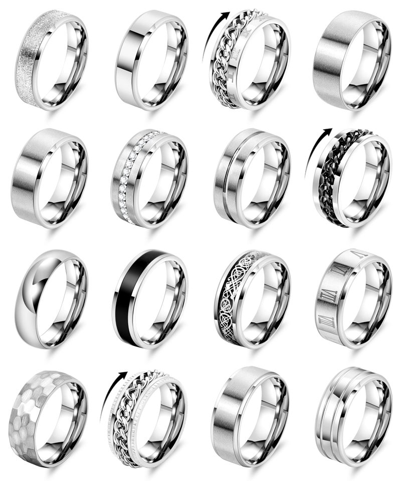 REVOLIA 16PCS Silver Rings for Men Stianless Steel Band Rings for Men Women Simple Engagement Wedding Promise Rings Set 10 - Image 1