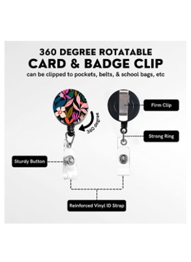 cyleto ID Badge Holder with Lanyard, Retractable Badge Holders Reels with Lanyards Adjustable, for Women Kids Teacher Nurses Doctor Student (Pink Flower)  - Image 2