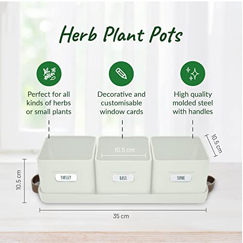 volila Herb Planter Indoor - Set of 3 Warmstone Indoor Herb Garden Pots for Plants with Leather Handled Tray - Window Sill Plant Shelf - Herb Pots with Drainage Holes and Labels - Image 2