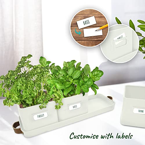 volila Herb Planter Indoor - Set of 3 Warmstone Indoor Herb Garden Pots for Plants with Leather Handled Tray - Window Sill Plant Shelf - Herb Pots with Drainage Holes and Labels - Image 5