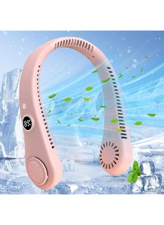Necomi Neck Fan Bladeless Personal Fan Cooling With 360°Airflow Rechargeable Cooling Fan 5 Speeds Adjustable With Digital Diaplay Wearable Neck Fan For Home Office Travel And Sports Pink  - Image 1
