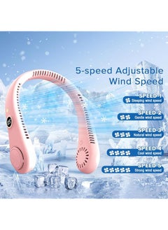 Necomi Neck Fan Bladeless Personal Fan Cooling With 360°Airflow Rechargeable Cooling Fan 5 Speeds Adjustable With Digital Diaplay Wearable Neck Fan For Home Office Travel And Sports Pink  - Image 3