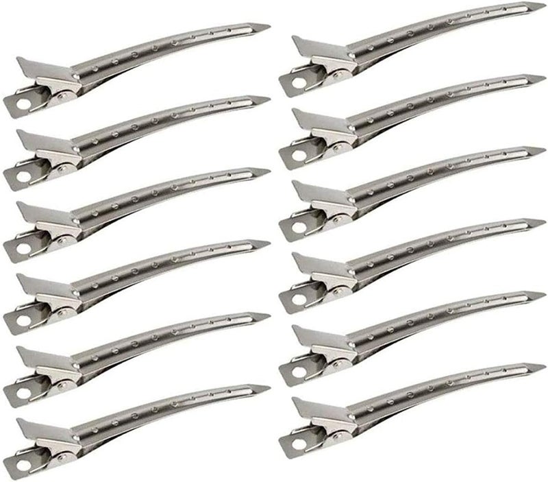 HotsUAE 12 Packs Duck Bill Clips, 9cm Rustproof Metal Alligator Curl Clips with Holes for Hair Styling, Hair Coloring, Silver - Image 1