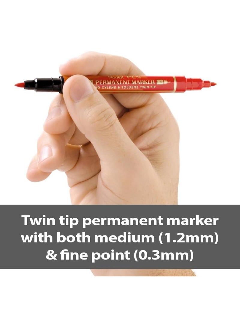 Pentel N75W-C Permanent Marker  Twin Tip, Blue - 06 Pcs - Image 3