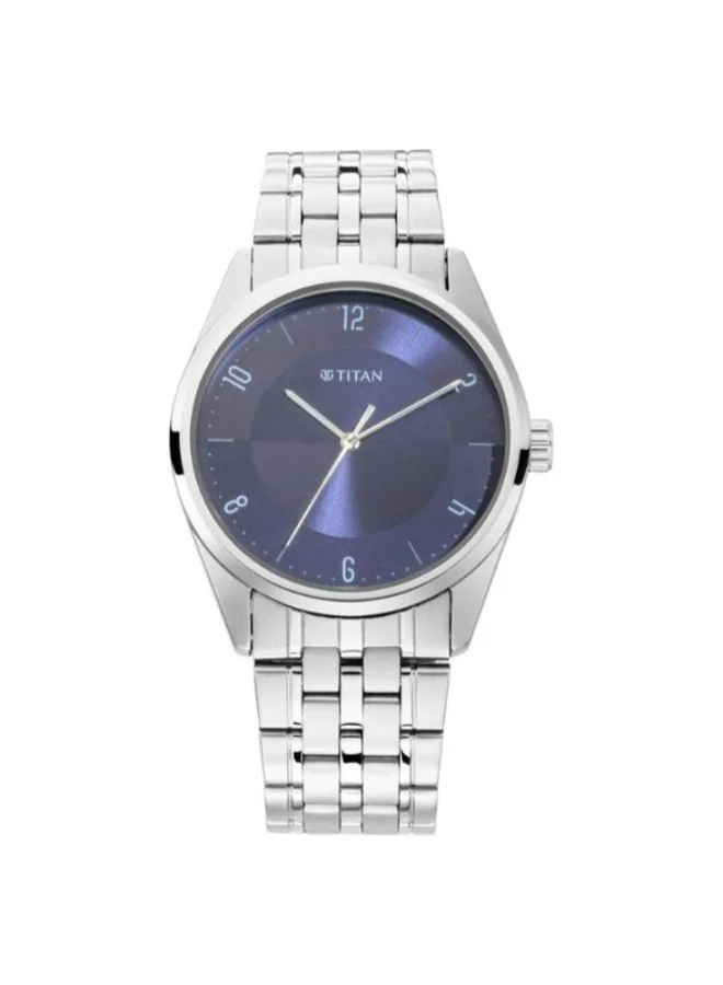 تيتان Titan Men's Eleganza Lumina Blue Luminous Dial Watch with Sophisticated Link Metal Strap 1729sm05