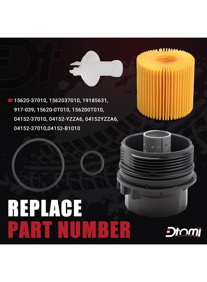 Dtomi 1.8L Engine Oil Filter Cap Assembly Compatible With Toyota Lexus Scion Vehicle Prius V, Prius Plug In, Prius, Matrix, Corolla iM,xD, CT200h Replace# 15620-37010, 19185631, 04152-37010, 04152-YZZA6 - Image 2