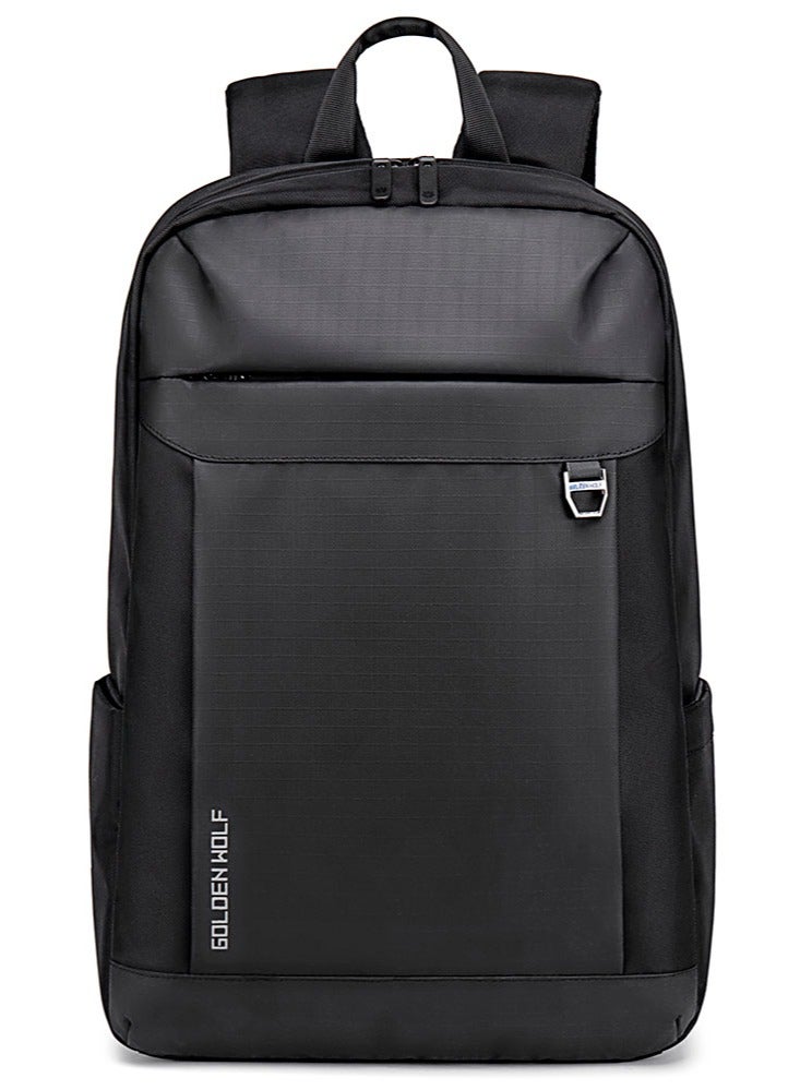 Golden Wolf Durable Lightweight Student Laptop Backpack, School Satchel Office Work Bag with Laptop Compartment for Men, Black - Image 1