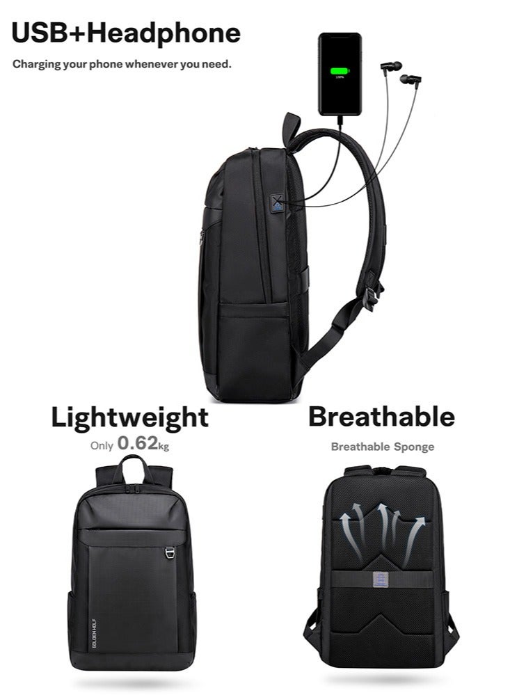 Golden Wolf Durable Lightweight Student Laptop Backpack, School Satchel Office Work Bag with Laptop Compartment for Men, Black - Image 4