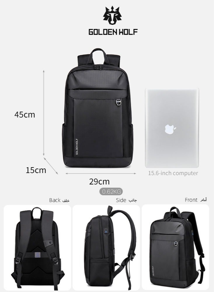 Golden Wolf Durable Lightweight Student Laptop Backpack, School Satchel Office Work Bag with Laptop Compartment for Men, Black - Image 3